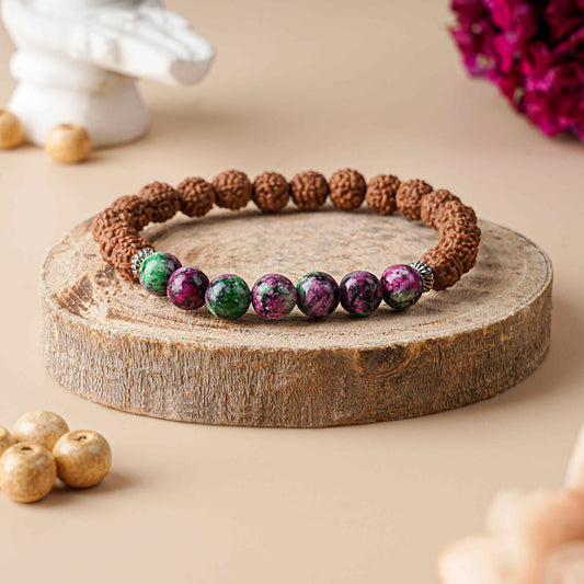 Rudraksha with Ruby Zoisite (Anyolite) Bracelet