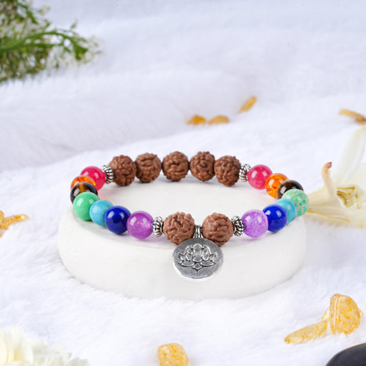 7 Chakra (2 Set) with Rudraksha & Lotus Charm Bracelet